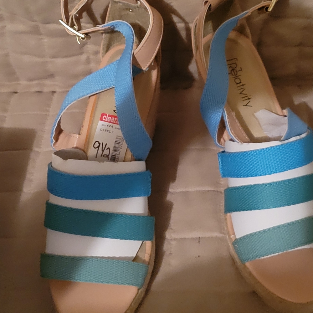Relativity Blue and White Strappy Sandals